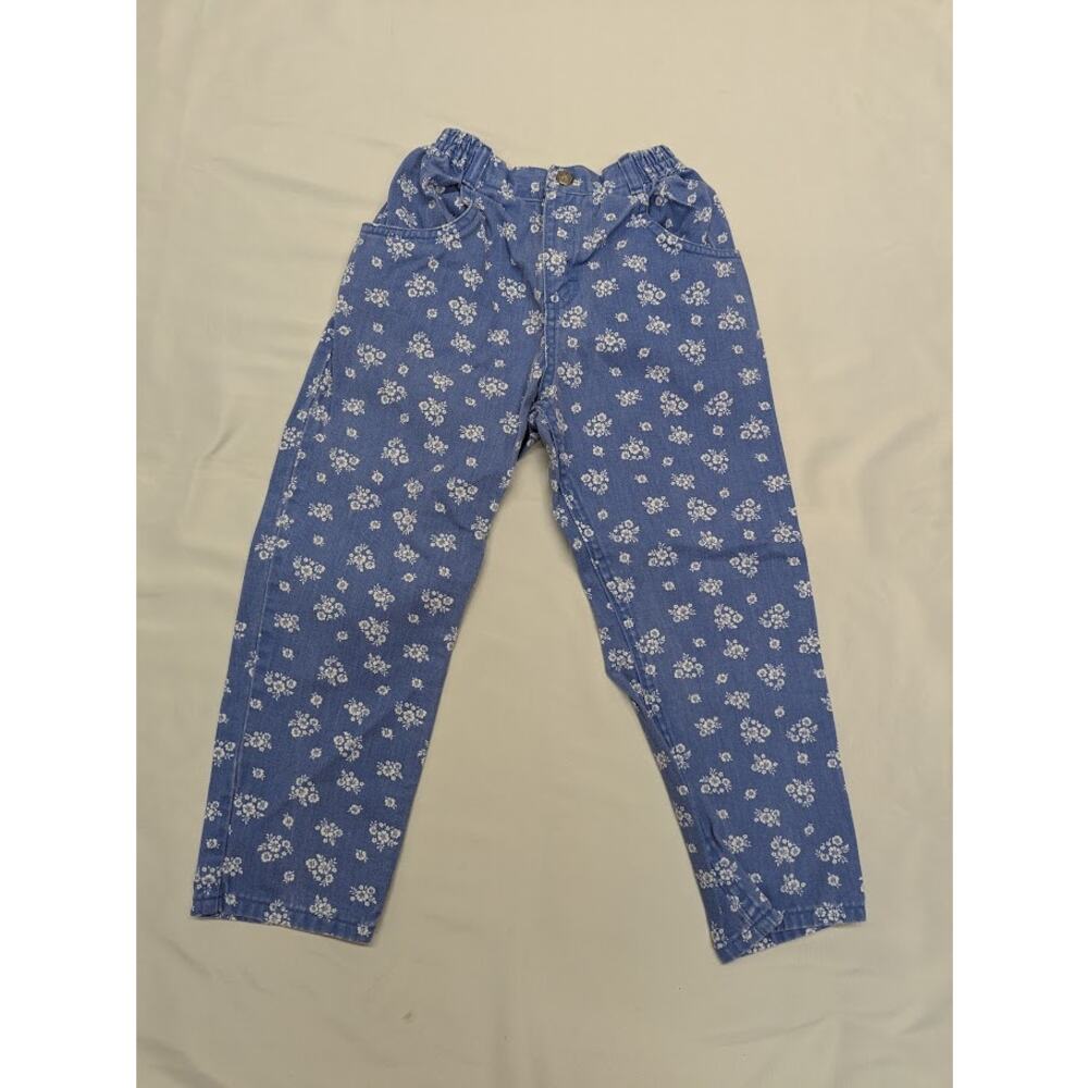 Vintage Oshkosh B’gosh Girls Denim Floral Elastic waistband Pants Child Sz 6